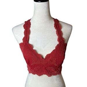 Intimately Free People Red Mesh Lace Bralette Scallop Floral Sexy Romantic Boho